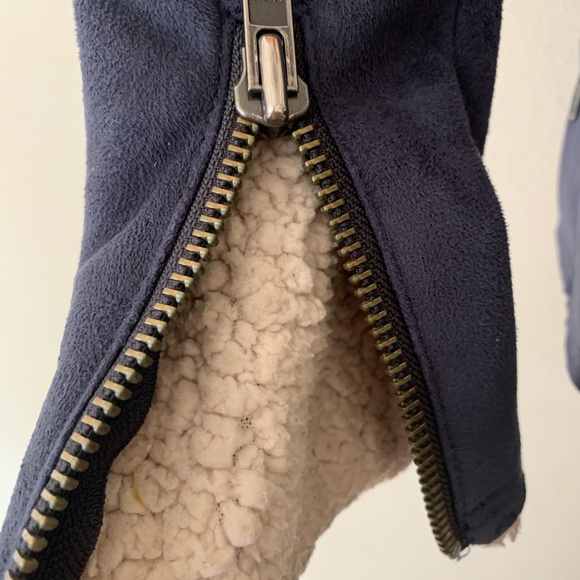 Leith Blue Faux Suede Sherpa Trim Moto Zip Jacket - Picture 11 of 15